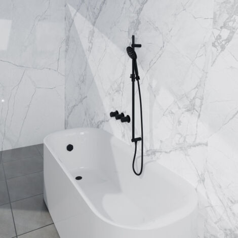Fortifura Nebbio Ensemble combiné baignoire - mitigeur thermostatique - barre coulissante avec coude mural intégré - flexible de douche lisse - (1/5)