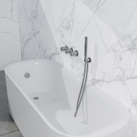 Fortifura Nebbio Ensemble combiné bain - mitigeur thermostatique - coude mural avec support de douchette - flexible de douche métallique - barre de (1/5)