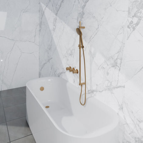 Fortifura Nebbio Ensemble combiné bain - mitigeur thermostatique - barre de glissement avec coude mural intégré - flexible de douche métallique - (1/5)