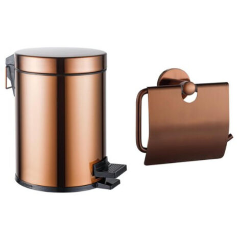 Fortifura Calvi ensemble d'accessoires pour toilettes - porte-rouleau - avec couvercle - poubelle à pédale - 5 litres - cuivre brossé
