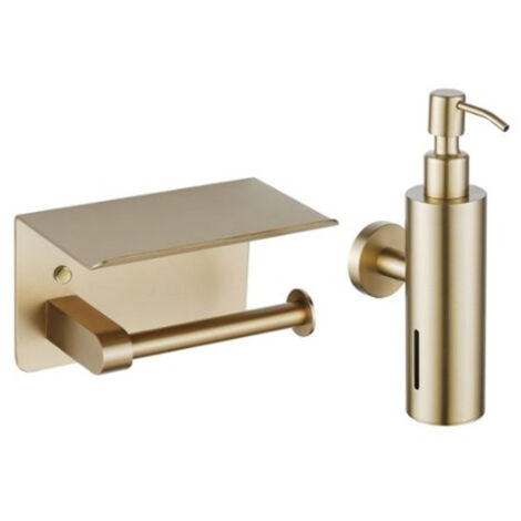 Fortifura Calvi ensemble d'accessoires de toilette - distributeur de savon - porte-rouleau - avec plateau - laiton brossé (1/3)