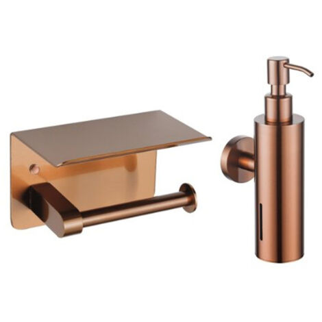 Fortifura Calvi ensemble d'accessoires de toilette - distributeur de savon - porte-rouleau - avec plateau - cuivre brossé (1/3)
