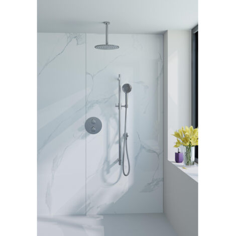 Fortifura Calvi Ensemble de douche à encastrer - rond - thermostatique - bras plafond - glissière - douche principale de 25 cm - douchette ronde - (1/5)