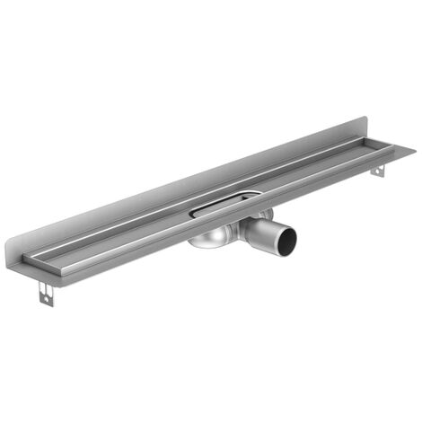Aco ShowerDrain C caniveau de douche mur avec flasque sans grille 88,5 cm profondeur d'encastrement 6,5 cm avec sortie latérale inox