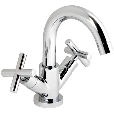 Robinet lavabo Plieger Cross avec bec pivotant haut avec poignées croix chrome (1/2)