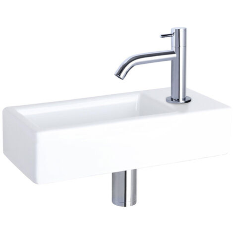 Differnz Hura Set lave-mains 38.5x18.5x9cm avec robinet courbé chrome céramique Blanc