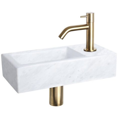 Differnz Helios Set lave-mains 37.5x18.5cm marbre robinet courbé or mat (1/5)
