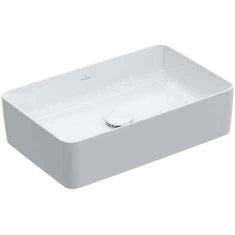 Villeroy & Boch – Vasque à poser rectangulaire 56x36cm – TitanCeram blanc – Sans trop-plein et sans trou de robinetterie – Design épuré et léger (1/7)