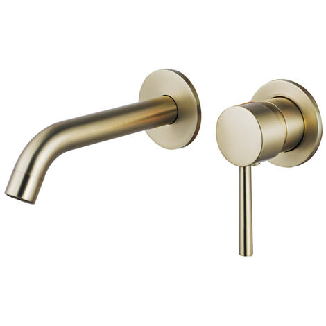 Robinet de lavabo encastré laiton brossé PVD – Mécanisme intégré – Bec courbé 17,8 cm – Cartouche céramique pour jet puissant – Fortifura (1/5)