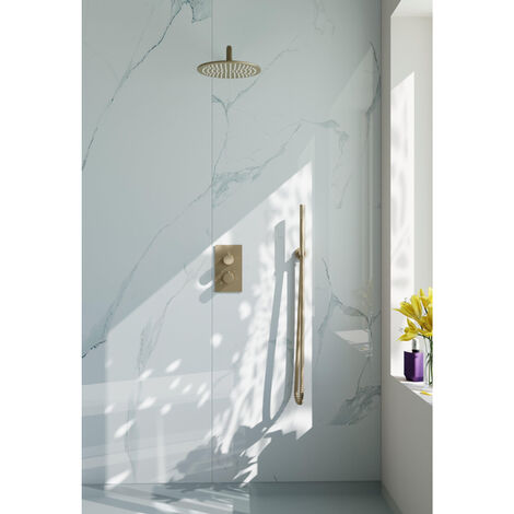 Fortifura Calvi Ensemble de douche pluie encastrable avec thermostat pommeau de douche 25cm et douchette stick Laiton brossé PVD