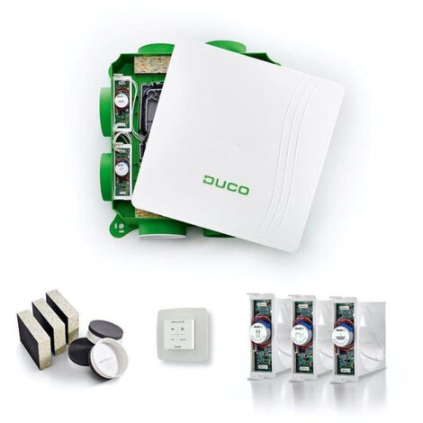 Paket Duco All-in-one – Système de gestion de l'air avec DucoBox Focus – 2 vannes CO2 – Vanne d'humidité – Interrupteur Silent Plus