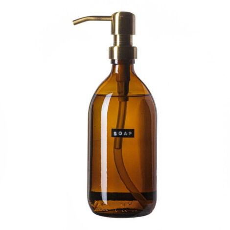 Wellmark Savon liquide verre marron pompe laiton 500ml texte SOAP Étiquette noire (1/2)