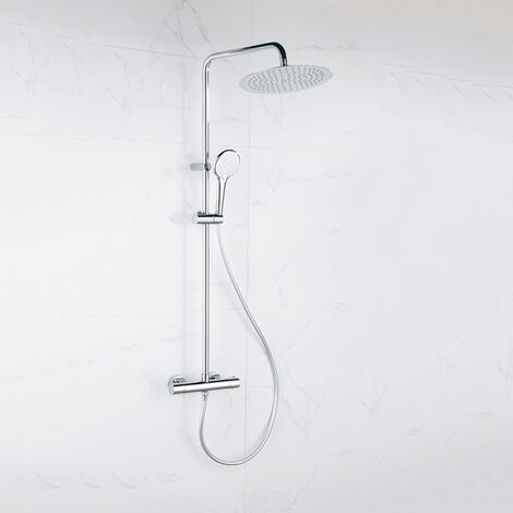 Adema sparkle 2.0 ensemble de douche à effet pluie avec thermostat douche de tête 30cm douchette à main 3 positions chrome 110cm (1/5)