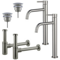 FugaFlow Eccelente Sobrado Slim Kit robinet lavabo - pour double vasque - robinet rehaussé - bonde non-obturable - siphon design - PVD