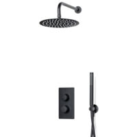 FugaFlow Eccelente Sobrado Colonne de douche pluie à encastrer thermostatique avec douche de tête 25cm et douchette stick carré Noir mat