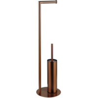 Fortifura Calvi porte-rouleau de toilette sur pied avec brosse de toilette - Cuivre brossé PVD (Cuivre)