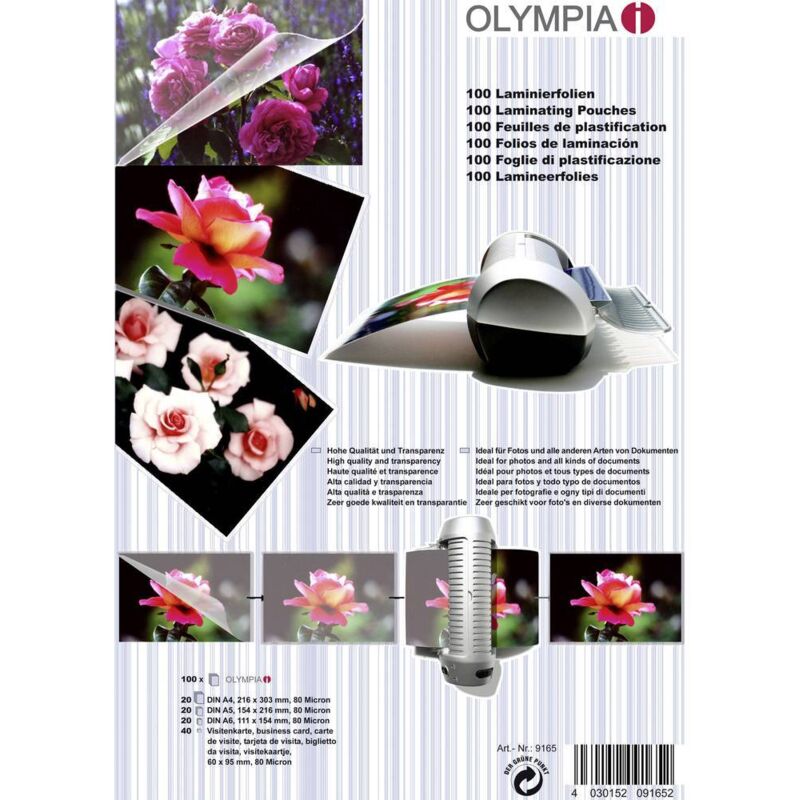 Olympia Lot De Pochettes Plastification 80 Microns - 20xA4 + 20xA5 + 20xA6 + 40 Cartes Visite