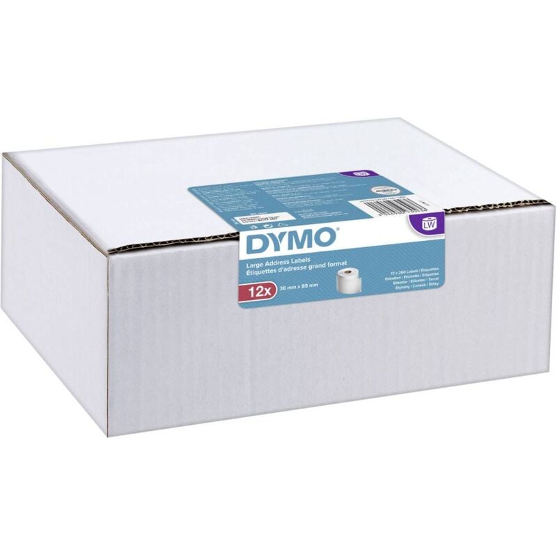 Dymo 99012 / S0722400 étiquettes compatibles, 89mm x 36mm, 260 étiquettes  blanches, permanentes