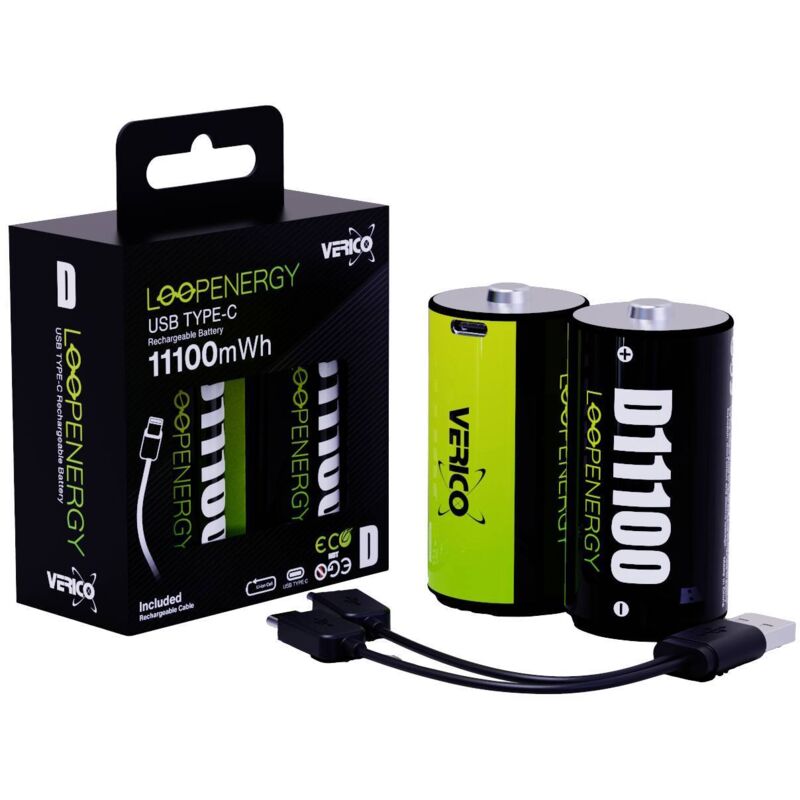 Lot De Piles Rechargeables USB Type D (D1/LR20) Lithium 1.5V 12000 MWh - Marque Smartools