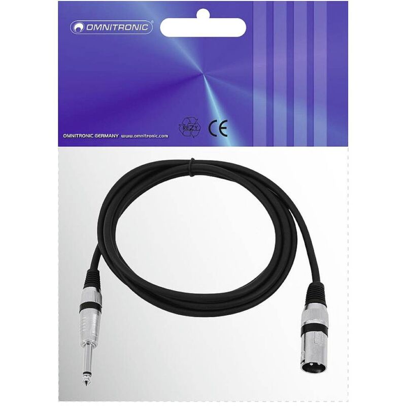 Câble adaptateur XLR(M) / prise jack stéréo 0,2 m noir - omnitronic