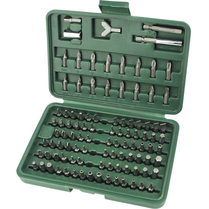 Brüder Mannesmann M29800 Jeu d'embouts 100 pièces vis à fente, cruciforme Phillips, vis Pozidriv, 6 pans intérieurs, ca
