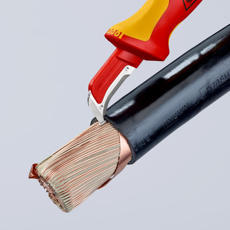 Couteau à Dénuder Isolant Électrique – Lame Crochet Acier Inoxydable Fixe | Poignée Ergonomique Antidérapante + Capuchon Rouge De Sécurité