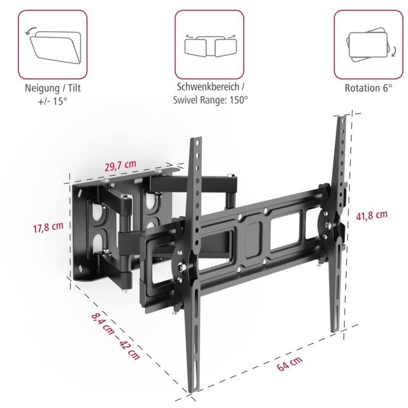 Support mural TV My Wall H 29 L 94,0 cm (37) - 203,2 cm (80) inclinable,  rotatif - Conrad Electronic France