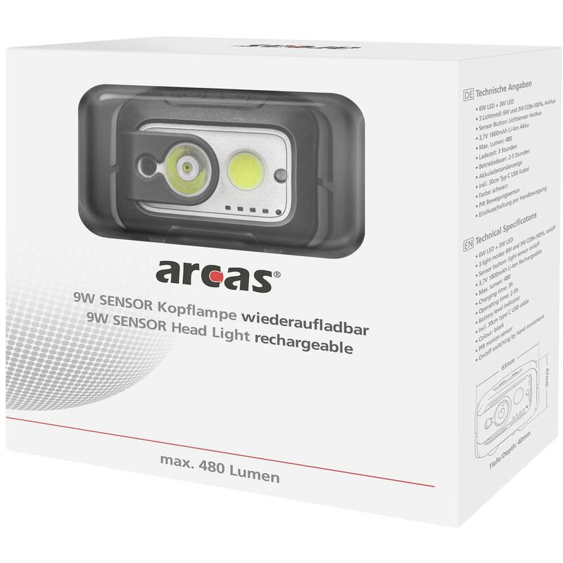 Lampe frontale LED Arcas 9W Sensor à batterie 480 lm 30710015