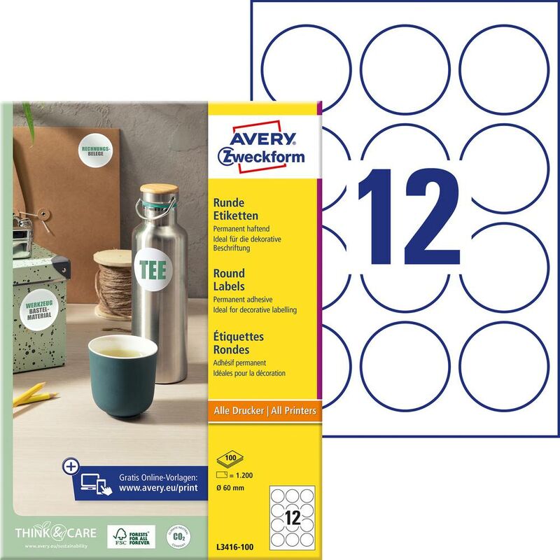120 etiquettes rondes autocollantes - ø 60 mm - papier blanc brillant –  Boutique avery