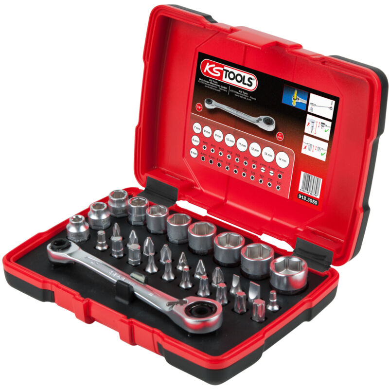 KS Tools 503.4645 - Assortiment De 10 Pièces Clés à Cliquet Avec Douilles Interchangeables | Embouts Creux, Cliquet 72 Dents