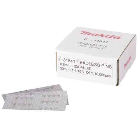Makita – Pointes pour cloueuse 30mm F31841 – Lot de 10 000 pièces – Pour fixation bois dur – Épaisseur 0,6mm – Compatible BPT350 et AF500HP
