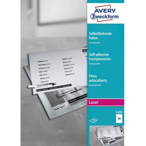 Avery-Zweckform 3480 Film auto-adhésif A4 imprimante laser couleur, imprimante laser, photocopieuse couleur, photocopie (1/4)