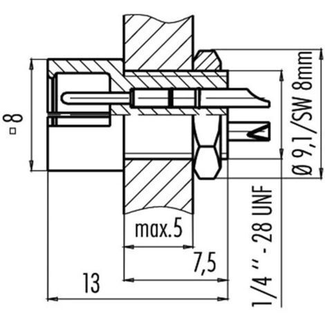 Connecteur Rond Binder 5 Pôles - Cosse Mâle/embase Femelle, IP67, Cuivre Plaqué Or, 1 Pièce - 4