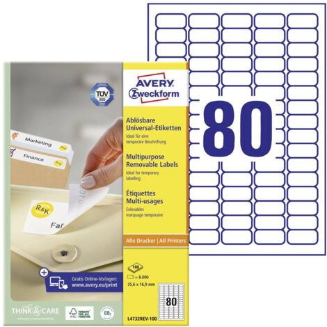 Etiquette universelles Avery-Zweckform L4732REV-100 35.6 x 16.9 mm papier blanc 8000 pc(s) décollable (1/4)