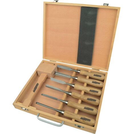 Brüder Mannesmann – Jeu d'outils de sculpture en bois 7 pièces – Ciseaux et gouges en métal et bois – Coffret de rangement robuste 33x30x6cm - D635311