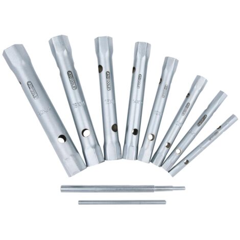 Kstools – Jeu de clés à tube 10 pcs – Tailles 6x7 à 20x22mm – Acier chrome-vanadium – Finition satinée – Normes DIN 896, ISO 2236 - 6x7-20x22mm