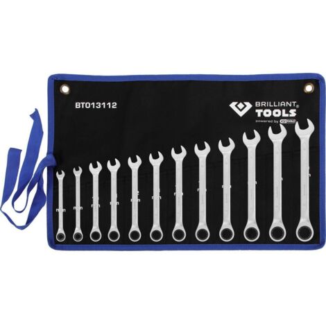 Brilliant Tools – Jeu de clés mixtes à cliquet 12 pcs – Denture 72 dents – Angle de pivotement 5° – Pour espaces restreints – BT013112