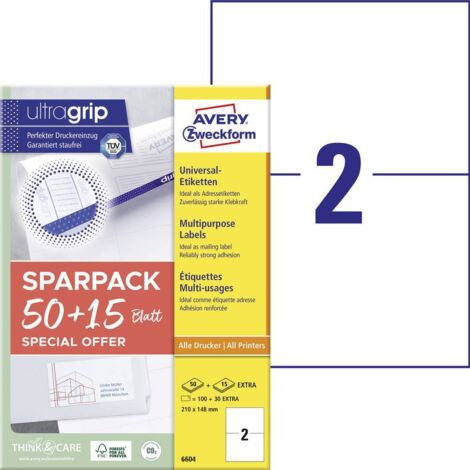 Avery-Zweckform 6604 Etiquette universelles 210 x 148 mm papier blanc 130 pc(s) fixation permanente imprimante laser co (1/4)