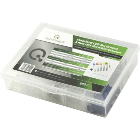 QUADRIOS LOT DE 280 DIODES LUMINEUSES À LED ULTRA LUMINEUSES ROUGE/VERT/JAUNE/BLEU/BLANC CHAUD/FROID 220/470/680/1 K OHM (1/3)