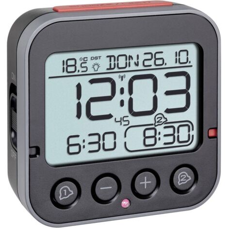 TFA Dostmann 60.2550.01 radiopiloté(e) Réveil noir Heures de réveil 2 grand écran C382791 (1/4)