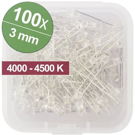 Quadrios Assortiment de LEDs blanc naturel 3 mm 20 mA 3.0 V C001762 (1/3)