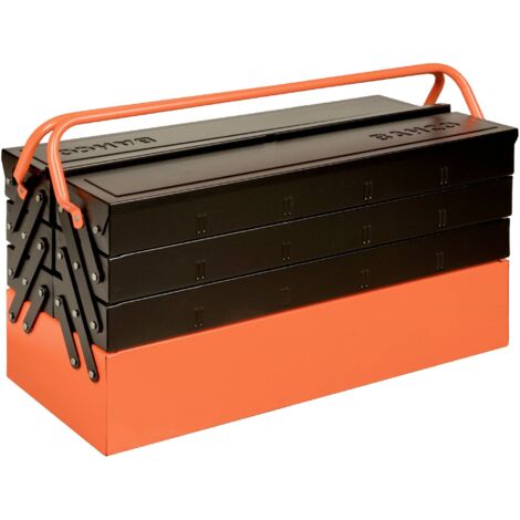 Bahco – Boîte à outils métal noir/orange 1497MBF750 – 7 compartiments – Acier épais – Verrouillage avec cadenas – Dimensions 530x250x200mm - C647202