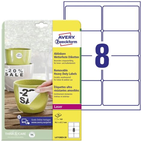 Etiquette plastique Avery-Zweckform 99.1 x 67.7 mm film blanc 160 pc(s) décollable (1/4)