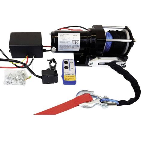 Treuil à câble 31778 12V – Force de traction 2722 kg – Câble synthétique 12 m – Télécommande sans fil – Moteur 900W – Berger & Schröter