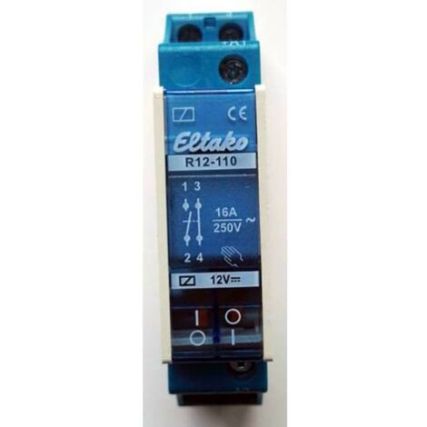 Eltako R12-110-12V Relais de commutation Tension nominale: 12 V Courant de commutation (max.): 8 A 1 NO (T), 1 NF (R) 1 (1/2)