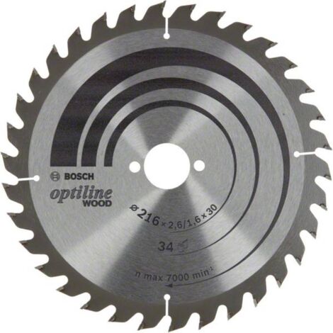 Bosch – Lame de scie circulaire pour bois dur 216mm – Alésage 30mm – 34 dents carbure – Coupe nette sans éclat – 2608838409 - WOOD 216 X