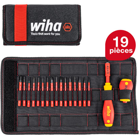 Wiha Jeu de tournevis et embouts slimVario® Jeu mixte de 19 pcs y compris trousse repliable (41231)