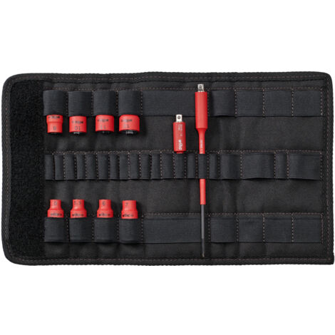 Wiha Jeu de douilles pour clés à douille 1/4" TorqueVario®-S electric Jeu mixte de 11 pcs y compris adaptateurs et une trousse repliable (43466)