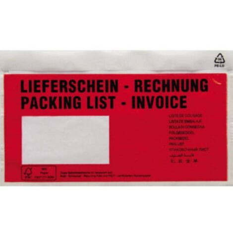 HEAD Pochette pour documents DIN long rouge Lieferschein-Rechnung, mehrsprachig avec autocollant 250 pc(s) (1/3)