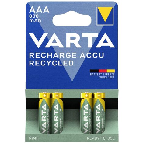 Varta – Pile rechargeable NiMH AAA 800 mAh – Tension 1.2 V – Lot de 4 – Technologie Ready to Use avec 11% de matériaux recyclés - X013581 (1/7)